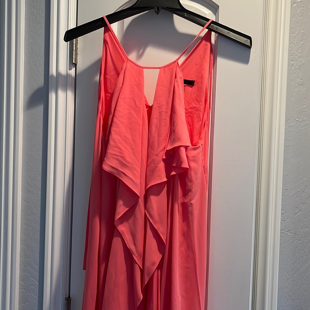 BCBG coral ruffled maxi dress